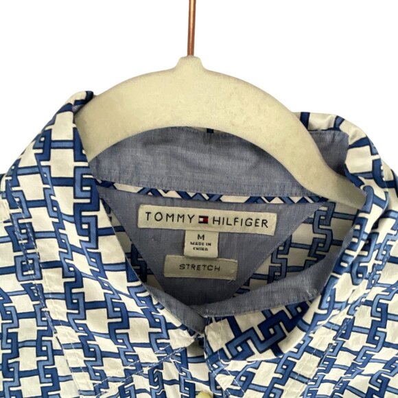 Tommy Hilfiger Stretch Button-Down Shirt Blue White Geometric Long Sleeves Sz M - Picture 3 of 7